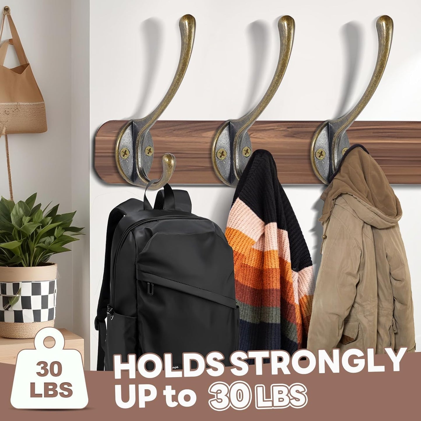 Wall Hooks for Hanging, 20-Pack Heavy Duty Metal Coat Hooks, for Living Room, Bathroom, Kitchen, Bedroom for Towel, Hat, Key, Closet, Bag (Bronze)