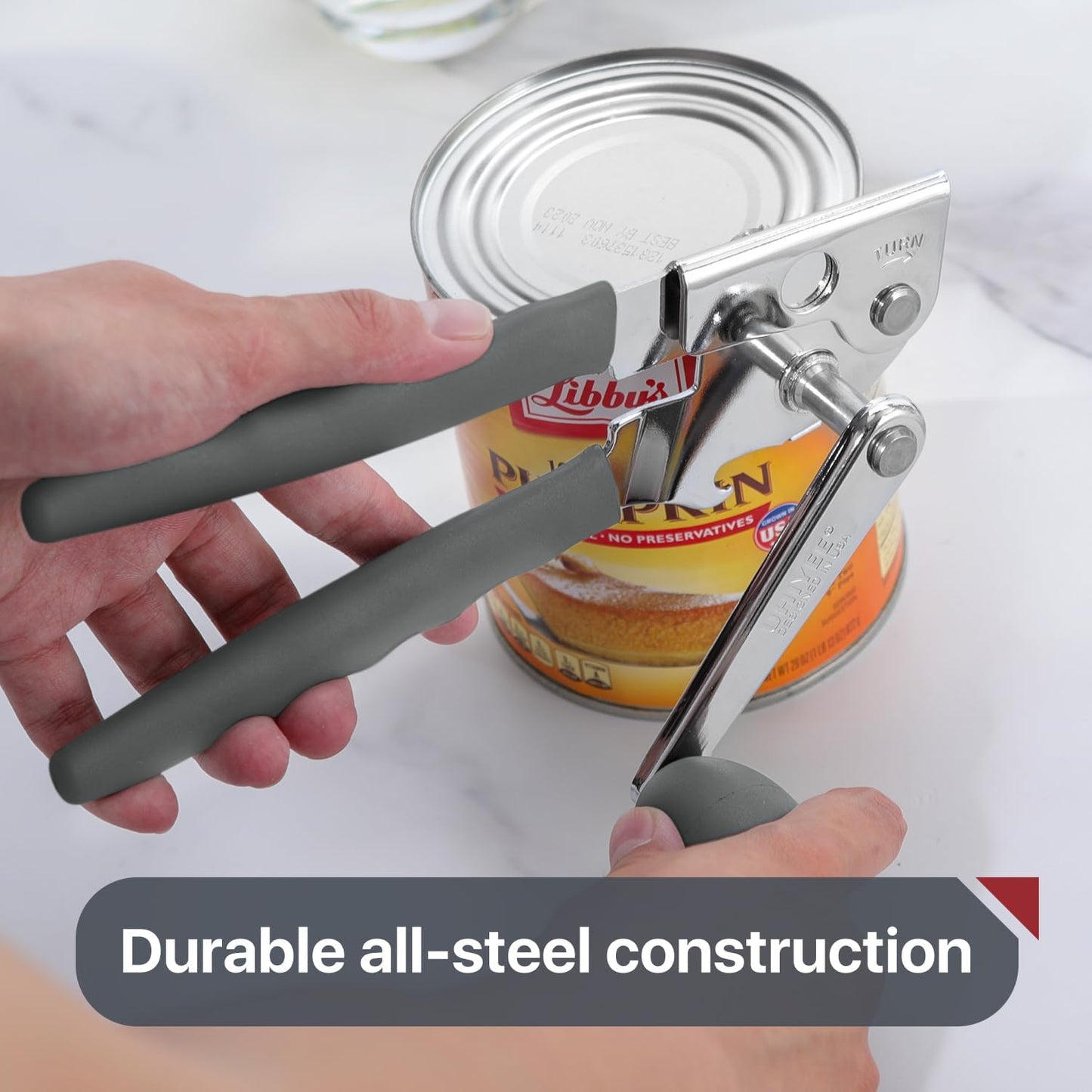 Commercial Can Opener, UHIYEE Hand Crank Can Opener Manual Heavy Duty with Comfortable Extra-long Handles, Oversized Knob, Large Handheld Can Open Easy for Big Cans, Gray