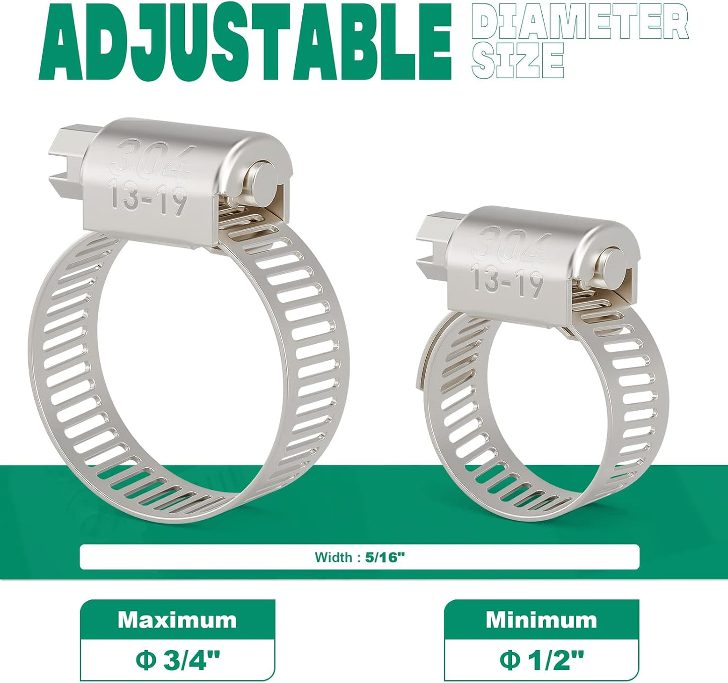 40PCS Hose Clamps Stainless Steel Adjustable 1/2"– 3/4"(13-19mm) Worm Gear Hose Clamp, Heavy Duty Metal Small Hose Clamps for Automotive, Pipe, Radiator Plumbing, Fuel Line