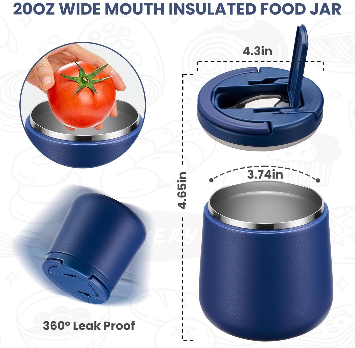 Soup Thermo for Hot Food 20oz Lunch Containers with Buckle Lid Wide Mouth Hot Food Jar Vacuum Insulated Stainless Steel Bento Box Leakproof with Spoon(Blue)