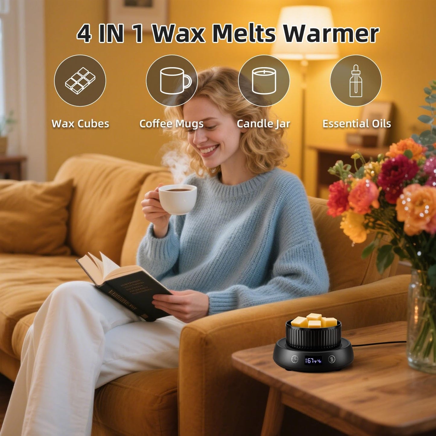 Mug Warmer for Desk, Electric Coffee Cup Warmer 8H Auto Shut Off Candle Warmer for Home Office, Smart Tea Beverage Coffee Warmer with 3 Temperature Setting, Wax Melt Warmer Scented Oil Wax Cube Melter