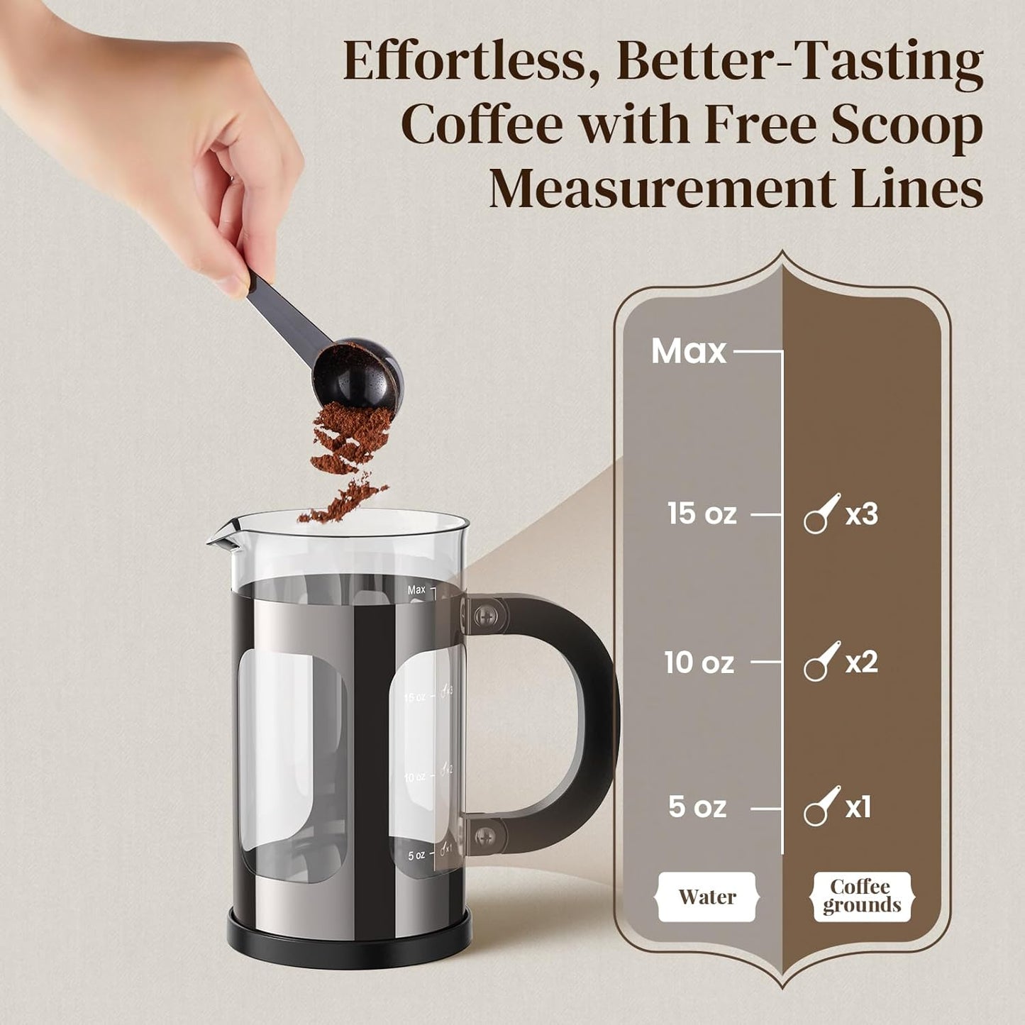 Veken French Press Coffee Maker 21oz 0.6 L, Heat Resistant Thickened Borosilicate Glass,Stainless Steel Brewer,Single Serve Small Pot, Cold Brew Cafetera Teapot for Kitchen Travel Camping, Dark Pewter