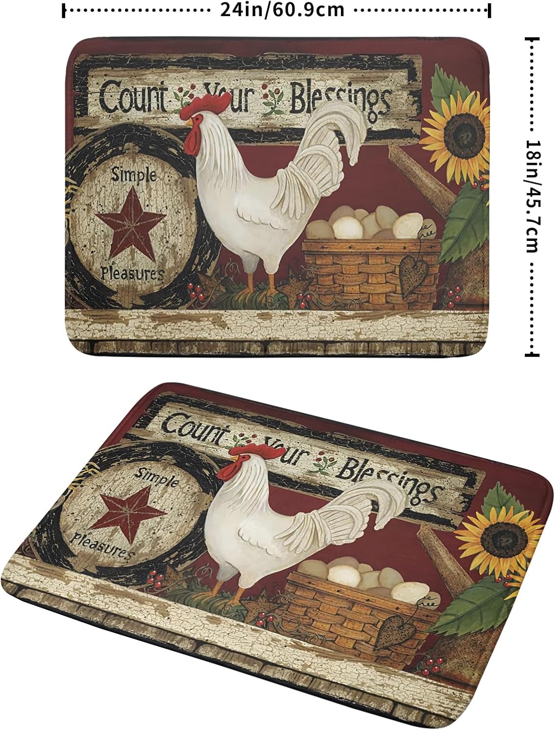 Giwawa Vintage Rooster Dish Drying Mat for Countertop, 18"x24" Farmhouse Chicken Dish Drainer Mats, Rustic Country Style Fast Drying Microfiber Dish Drying Pad Kitchen Accessories Decor Large