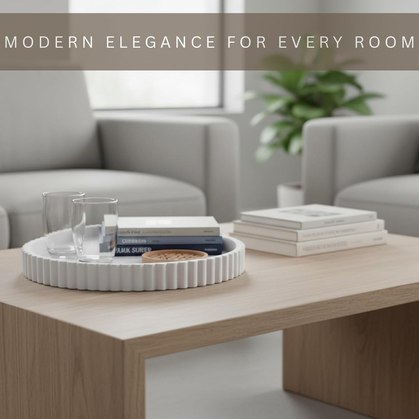 13-Inch Round Coffee Table Tray - Concrete bandejas decorativas Round White Decorative Tray for Coffee Table Decor - Table Centerpieces Kitchen Island Trays Decorative Trays - Dining Room Tray White