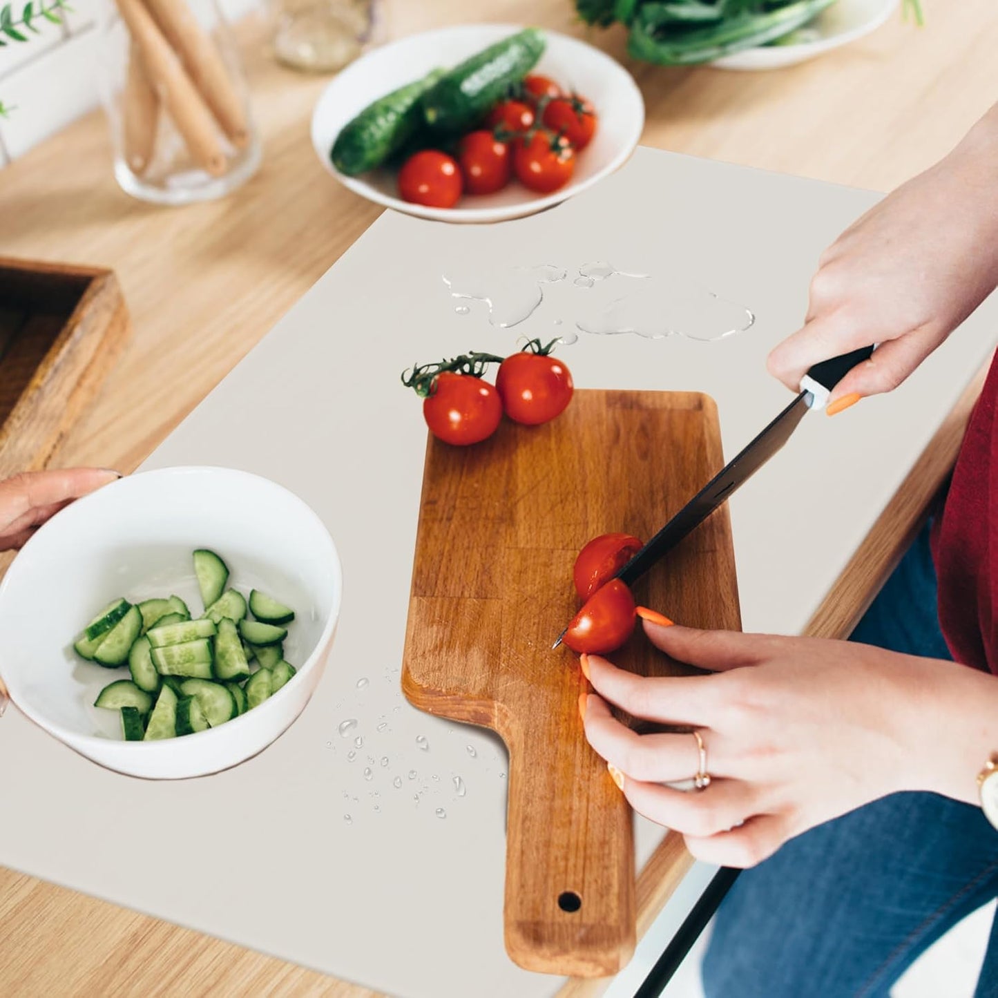Silicone Mat for Kitchen Counter, Silicone Mat Trimable to Size (Light Grey, 23.6×15.7inch-2PCS), BPA-Free Silicone Placemat, Heat-Resistant NonSlip Table Mat for Air Fryer, Countertop Protector Mat