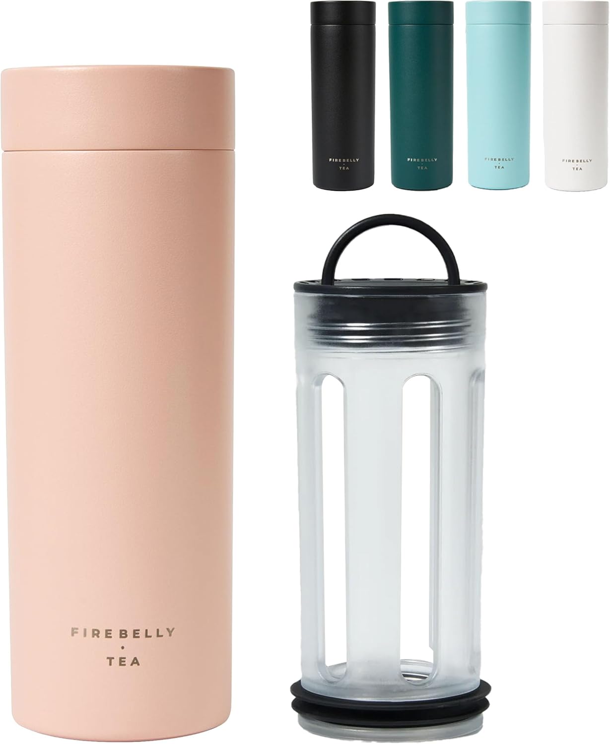 Firebelly Tea, Travel Tea Infuser Mug with Strainer, Insulated Tumbler for Loose Leaf Tea or Coffee, Leakproof Bottle for Hot or Iced Drinks, Stainless Steel Thermos with Lid, Salmon
