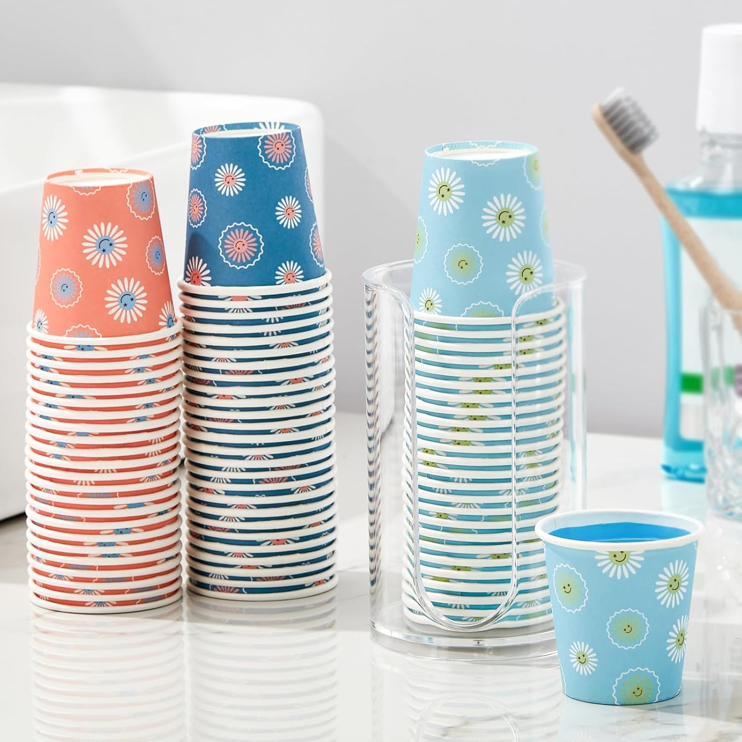 300 Pack 3 oz Paper Cups, Disposable Bathroom Cups, Small Mouthwash Cup, Hot/Cold Beverage Drinking Cups, Mini Paper Cups for Bathroom, Birthday Party, Travel, Events, Picnic, BBQ (Daisy)