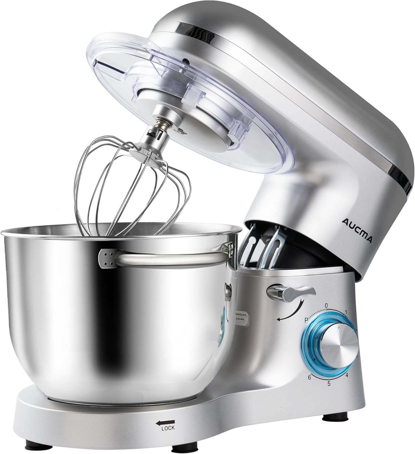 Aucma Stand Mixer,6.5-QT 660W 6-Speed Tilt-Head Food Mixer, Kitchen Electric Mixer with Dough Hook, Wire Whip & Beater (6.5QT, Silver)