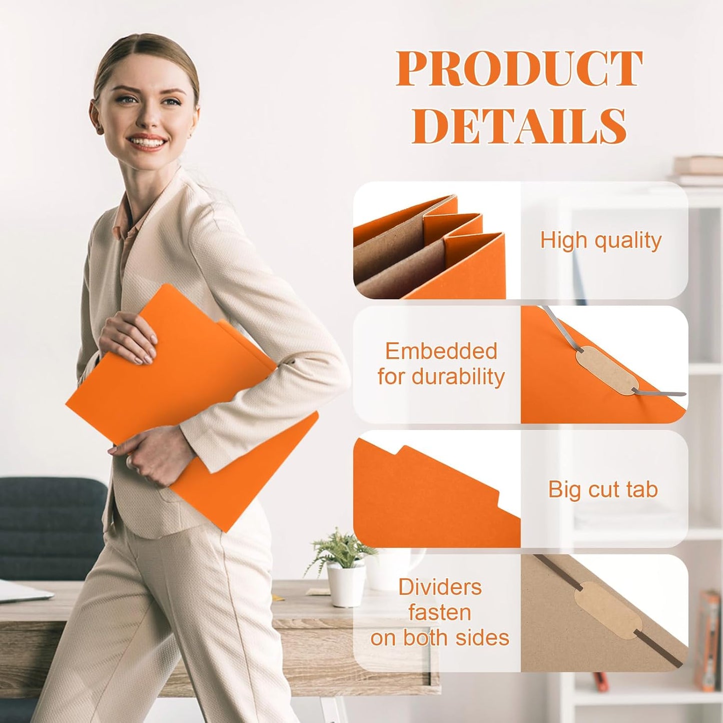 36 Pcs Classification Folders Letter Size, Back to School Supply for Teacher, Student, 2 Pocket Dividers Pressboard File Folder Bulk with 2 Fasteners, 2 in Expanding File Organizer (Orange)