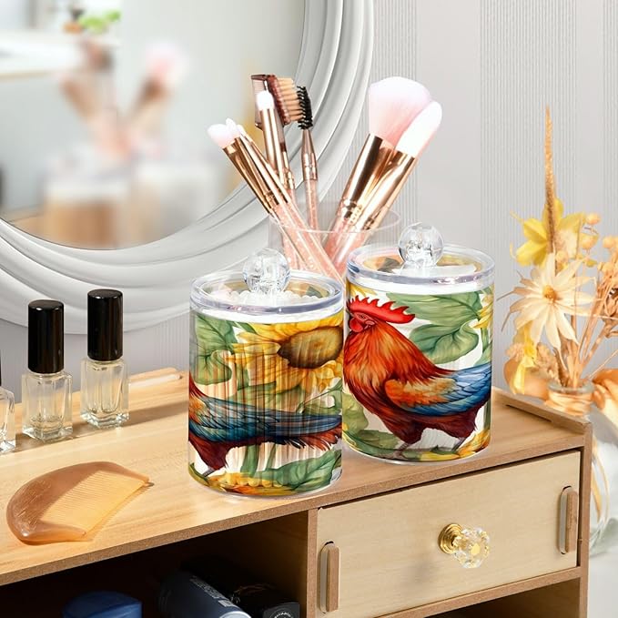 Sunflower Rooster 2PC Airtight Transparent Plastic Storage Jar, Food Storage Container Glass, Can Store Candy, Salt, Coffee Beans, With lid, Easy To Use