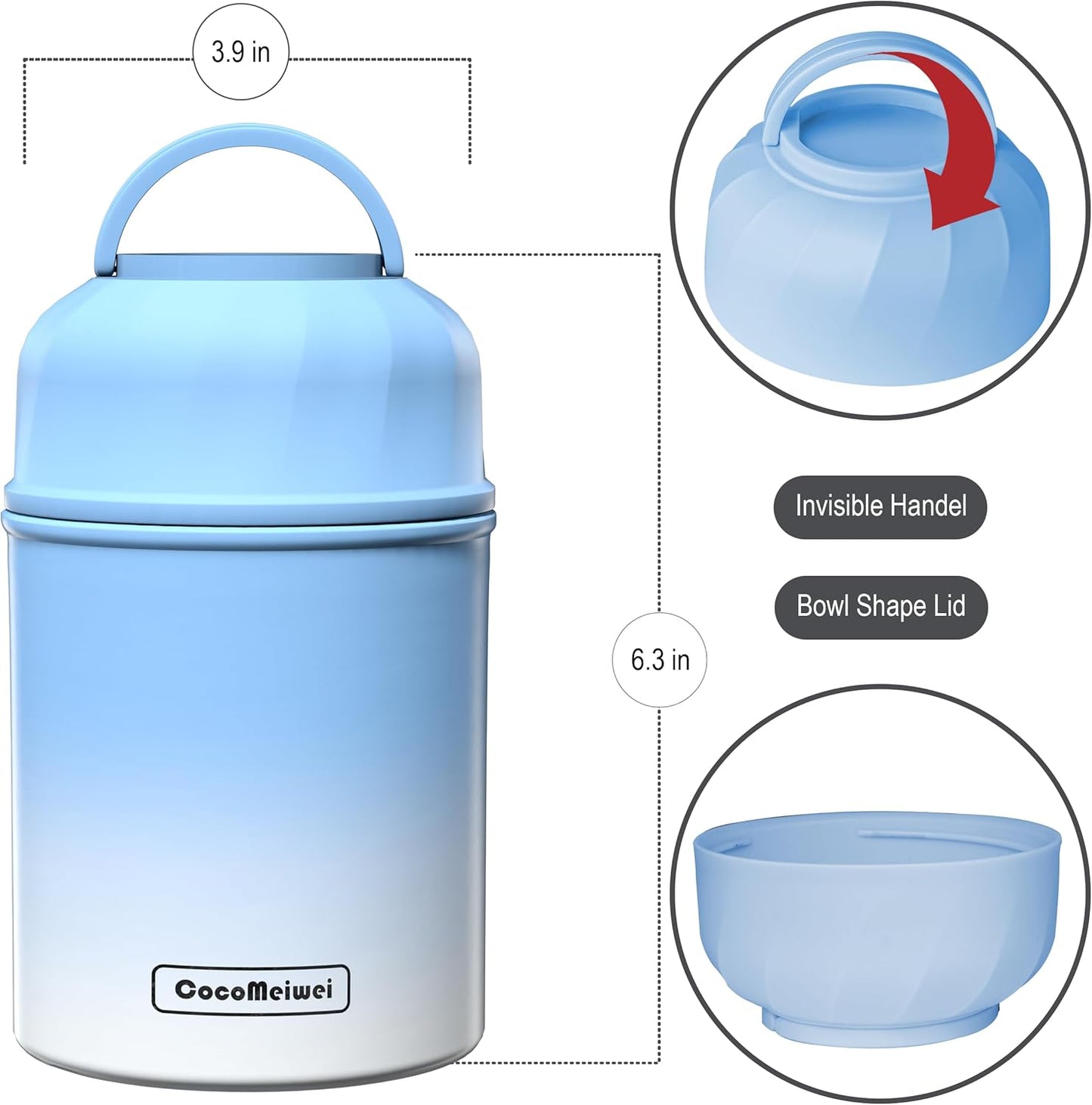Soup Thermo for Hot Food & Drinks, Thermo Lunch Box for Kids, 17oz Vacuum Insulated Food Container with Spoon&&Drawstring Bag, Soup Therm for Adults, Blue&White