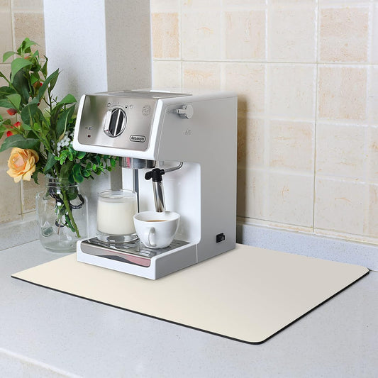 ZLR Coffee Mat - 16" x 20" Large Kitchen Hide Stain Absorbent Dish Drying Mat for Countertop - Easy to Clean Coffee Bar Mat for Espresso Machine and Spill Protection - Creamy