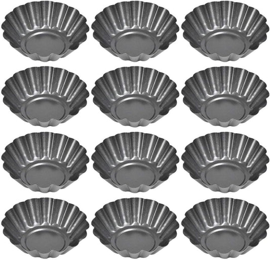 12PCS Mini Tart Pans, Carbon Steel Egg Tart Molds, Non Stick Mini Tarts Tins, Cupcake Cake Muffin Mold Tin Pan for Pies, Cheese Cakes, Desserts, Egg Tart(2.6 x 0.9inch)