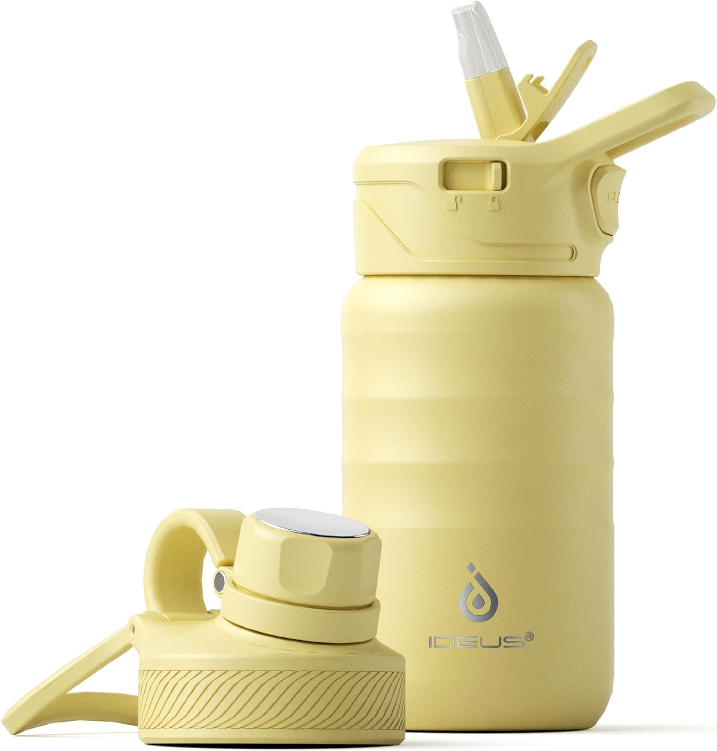 IDEUS Insulated Water Bottle 12oz, Stainless Steel Insulated Water Bottle For School, Insulated Bottles With Straws Leakproof, Vacuum Double Wall Water Bottles For Boys And Girls With 2 Lids, BPA Free