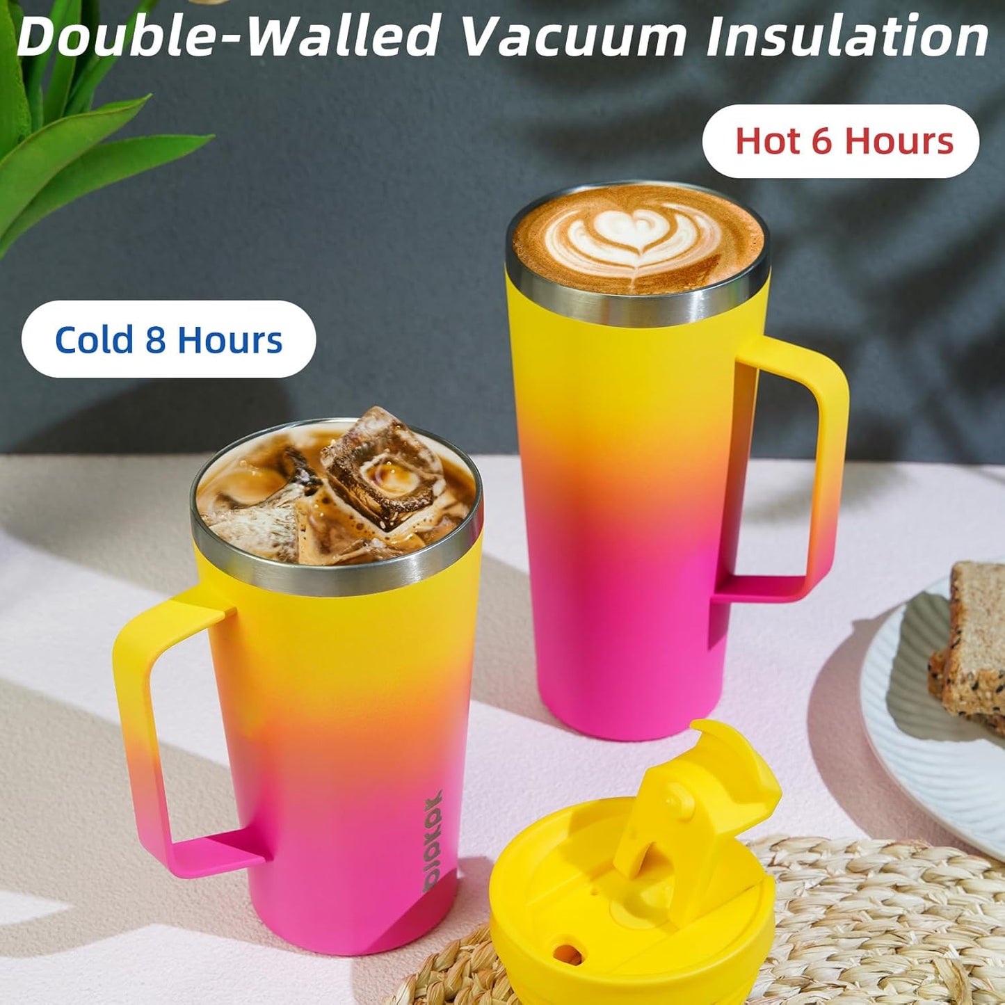 BJPKPK Insulated Tumbler with Handle, 26oz Insulated Tumblers with Lid and Straw, Stainless Steel Metal Water Bottles, Coffee Travel Mugs, Cups, Light Pink