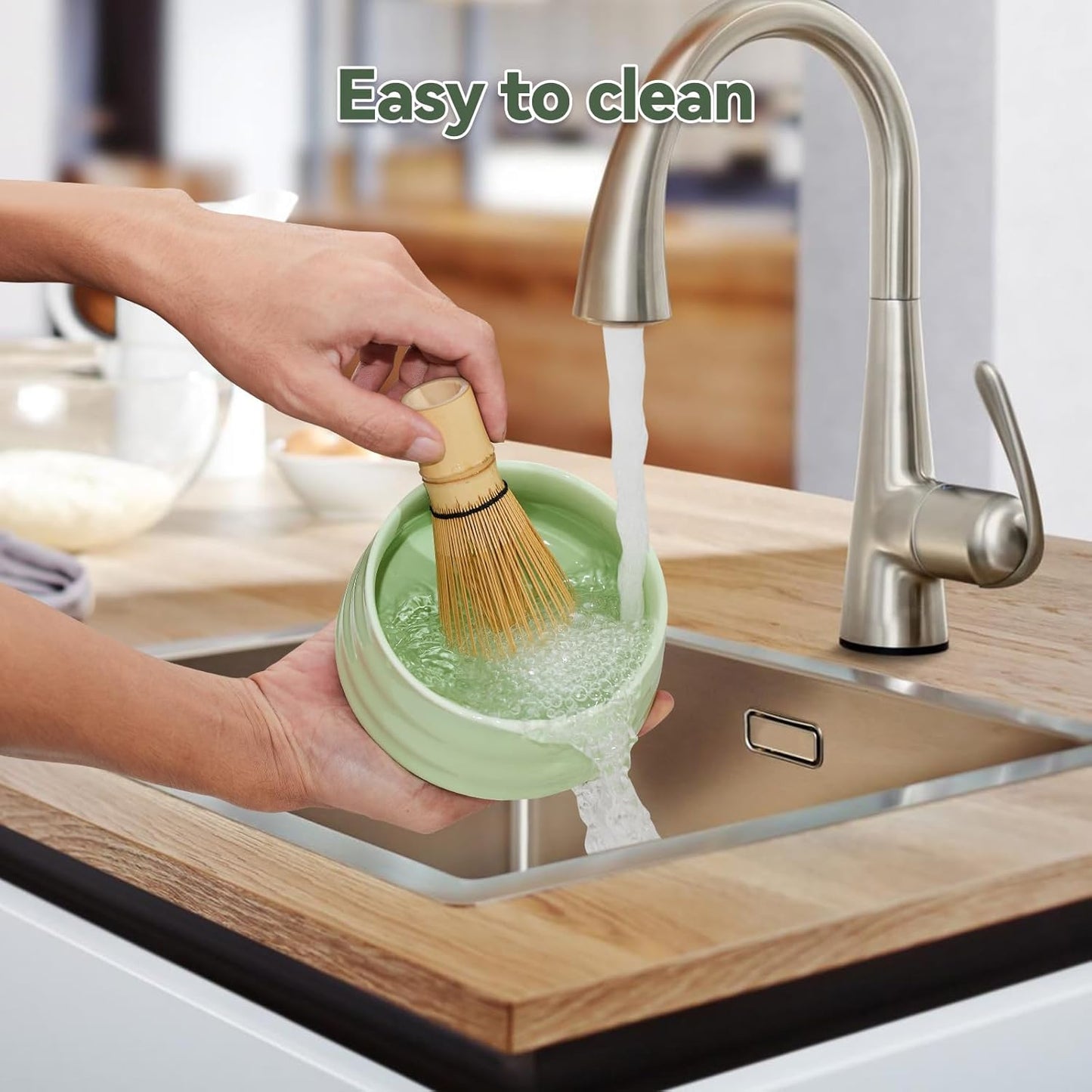 Japanese matcha set, matcha whisk and bowl, matcha sieve, matcha whisk holder, and matcha spoon - 8pcs Matcha Set (green)