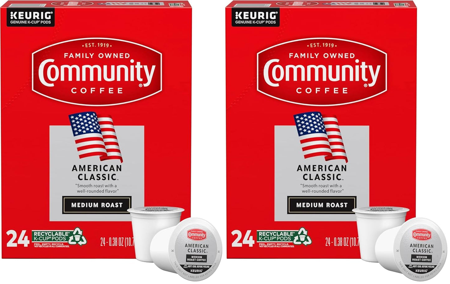 Community Coffee American Classic 24 Count Coffee Pods, Medium Roast, Compatible with Keurig 2.0 K-Cup Brewers, 24 Count (Pack of 2)