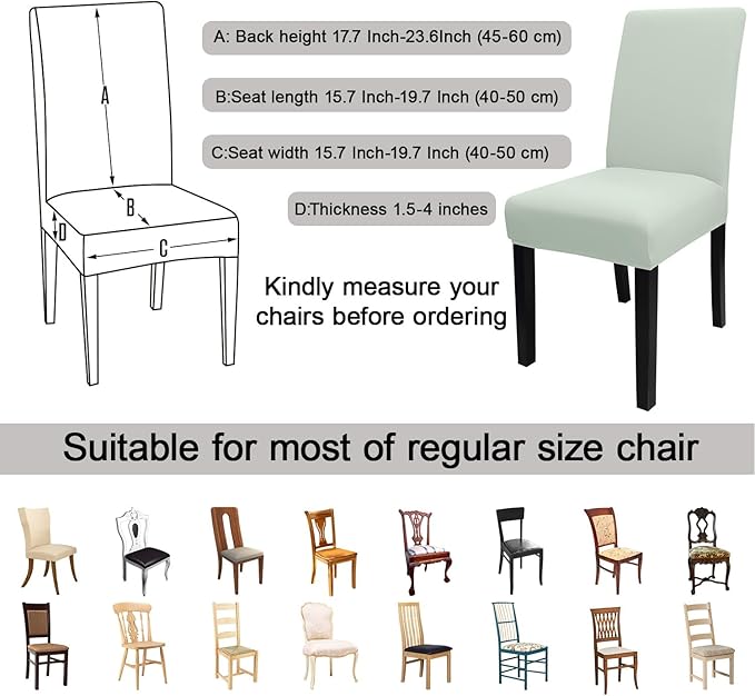 JQinHome Smoke Green Chair Covers for Dining Room Set of 8, High Stretch Removable Washable Parsons Chair Slipcover for Home Party Hotel Wedding Ceremony (8PCS, Smoke Green)