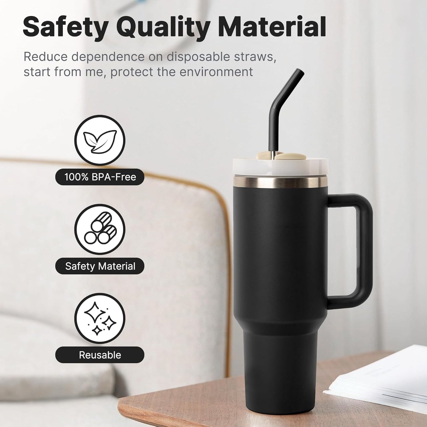 Metal Straw for 40 oz Stanley Cup, Reusable Stainless Steel Straws with Silicone Tip for Simple Modern, Meoky 40oz Tumbler, 12" Extra Long Straws, Cleaning Brush, 1 Portable Bag