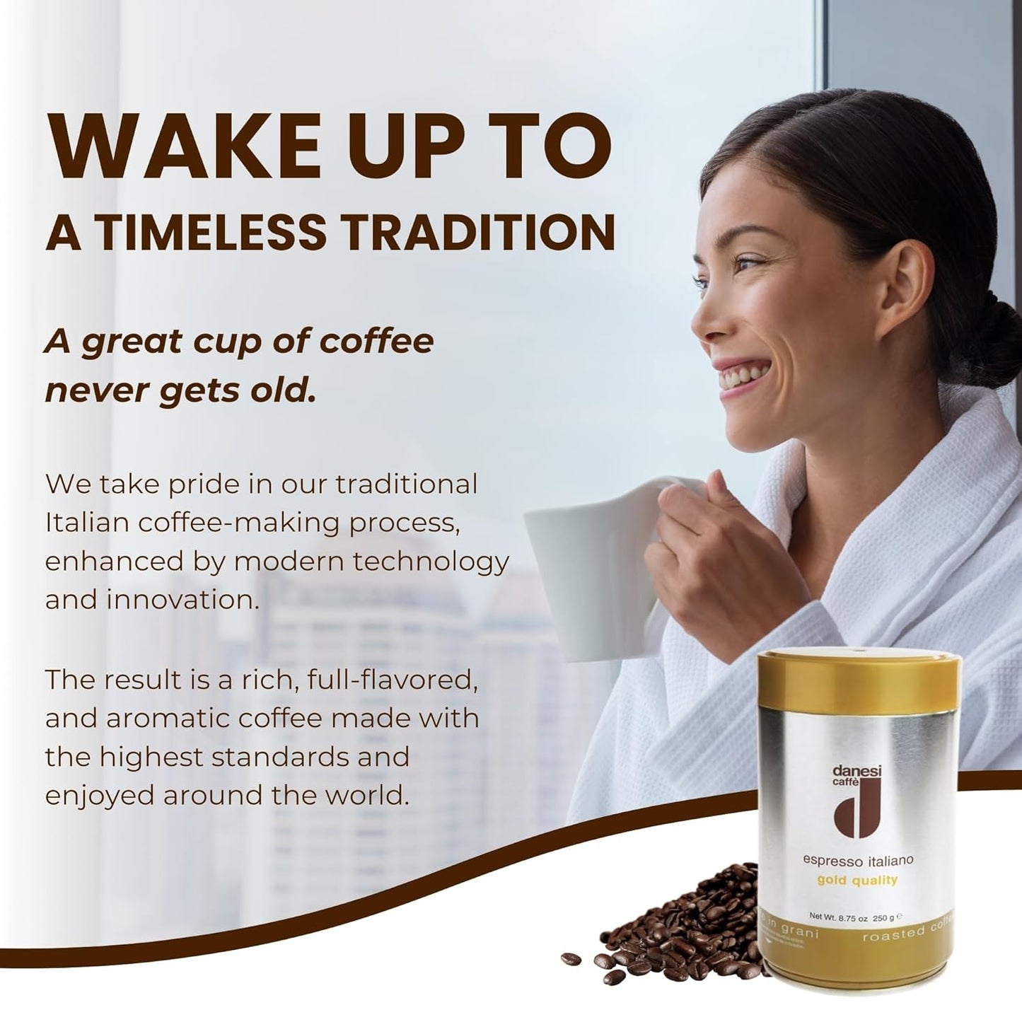 Danesi Caffe Italian Whole Coffee Beans - Espresso Coffee Beans and Medium Roast Whole Bean - Perfect for Espresso Machines, French Press, and Home Brewing - Gold (8.75 lb)