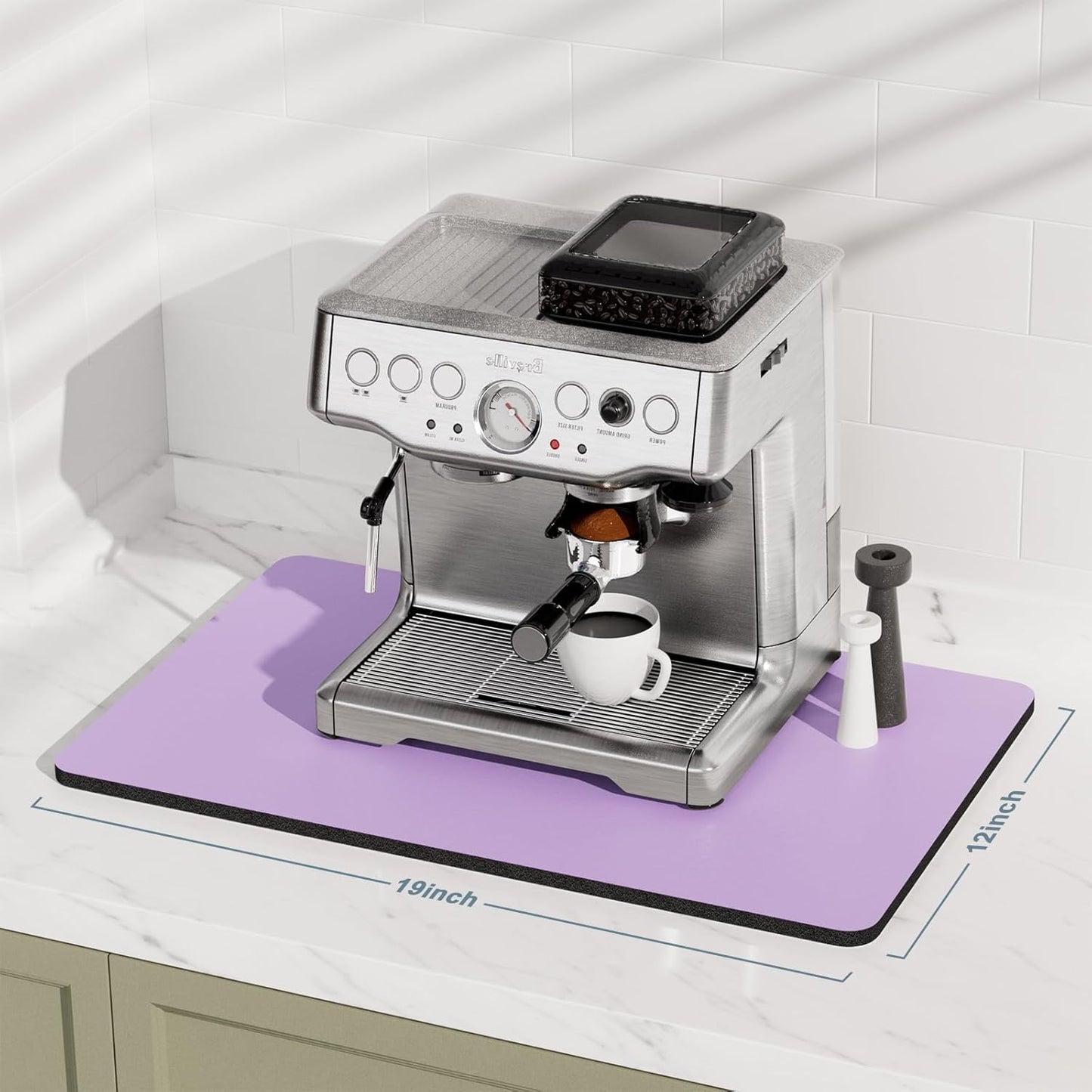 Rnivvi Coffee Mat, 12" x 19" Coffee Bar Mats for Espresso Machine Station Accessories and Organizer, Hide Stain Rubber Backed Absorbent Dish Drying Pad for Kitchen Counter, Cute Bar Decor Pad, Purple