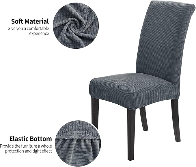 Joccun Chair Covers for Dining Room Set of 6, Dining Chair Slipcovers Stretch Dining Room Chair Covers Seat Protector,Washable Parsons Chair Cover for Home,Hotel,Banquet(Gray,6 Pack)