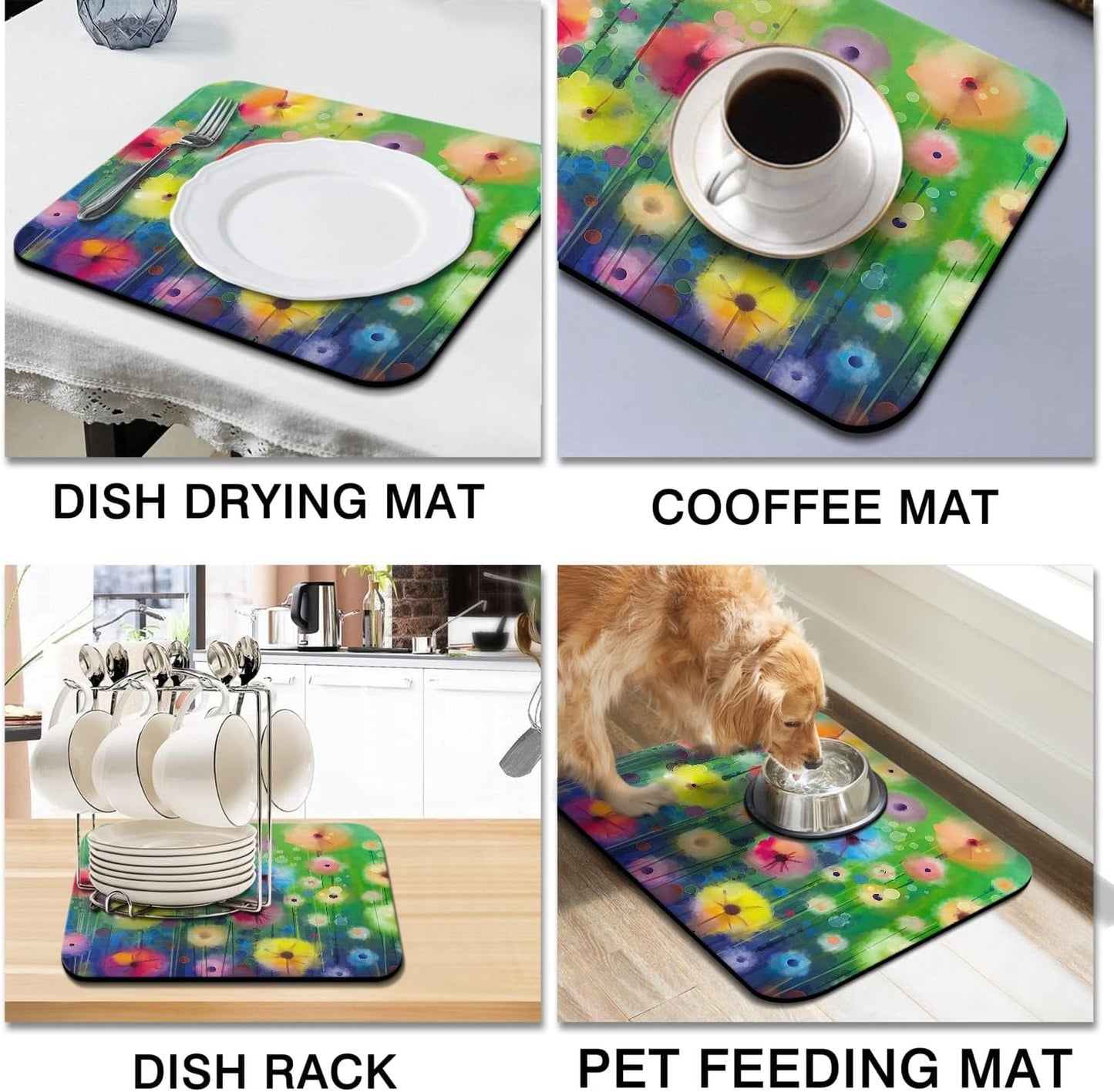 Dish Drying Mat for Kitchen Counter 16x18in Washable Quick Dish Drying Pad Rubber Backed Absorbent Draining Mat Fit Kitchen Counter,Bar,Under Sink,Dishes,Utensils,Dish Rack