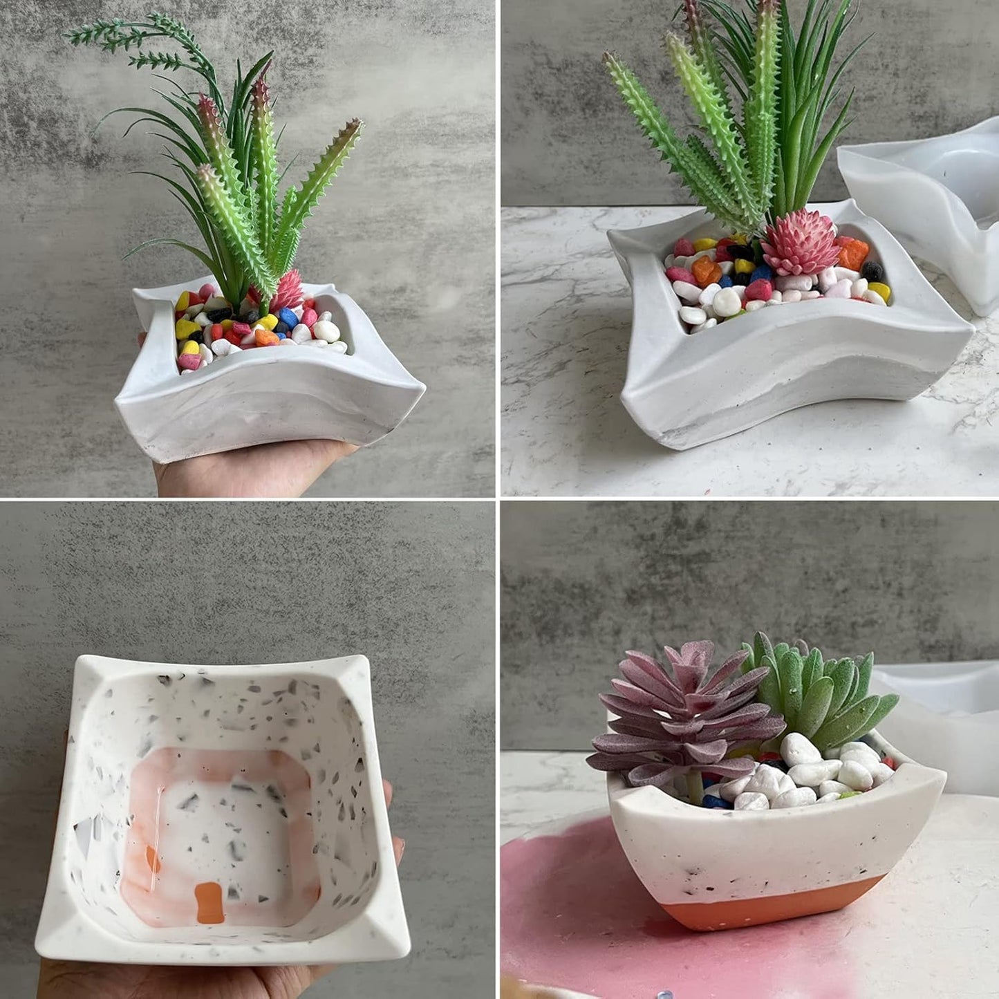 2PCS Irregular Flower Pot Silicone Mold Silicone Planter Mold Epoxy Resin Casting Mold Geometric Square Container Concrete Cement Mould for Storage DIY Art Craft Decoration