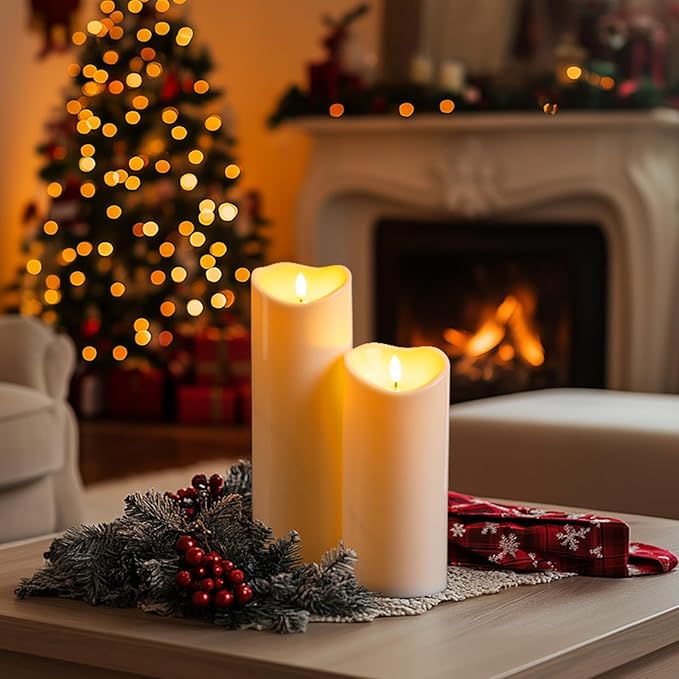 Homemory 4"x12" Outdoor Waterproof Flameless Candles with Timers and Remote Control, Battery Operated Candles, LED Plastic Candles, Dark Ivory, Set of 2