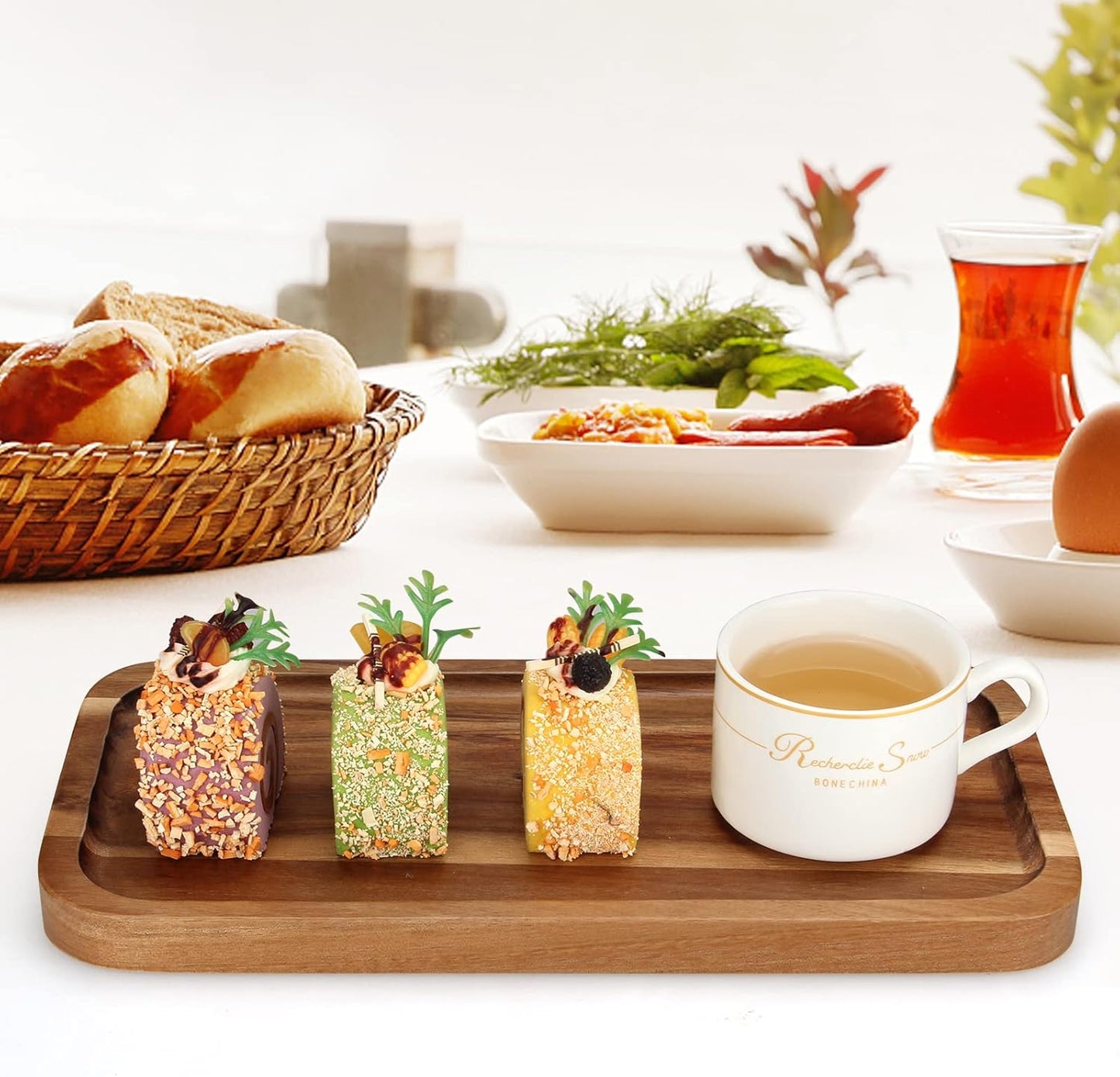 2 Pcs Rectangular Wooden Platters for Food Party Decorative Small Serving Tray Long Charcuterie Board Acacia Wood Trays Home Decor Cheese Board Rectangle Cake Dessert Plates Snack Appetizer Platter