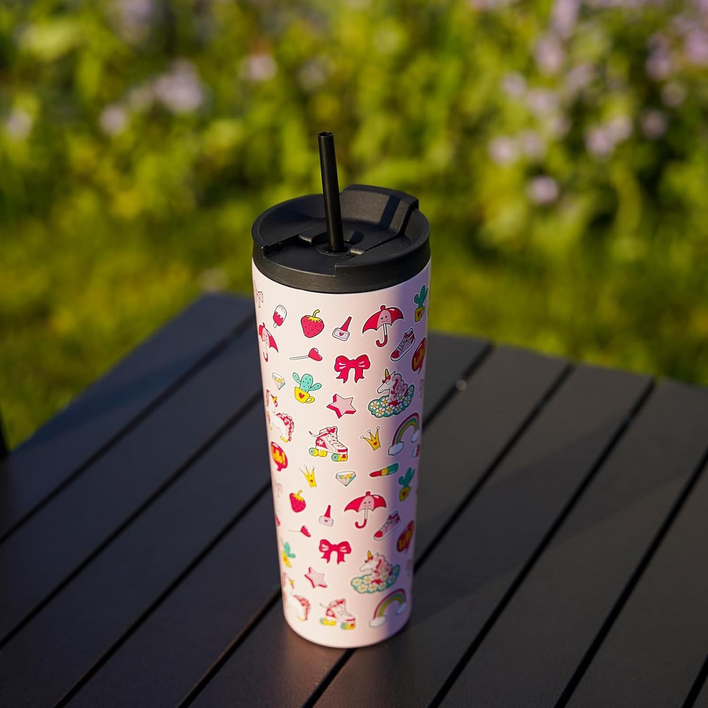 BJPKPK 22oz Insulated Tumbler With lid And Straw Stainless Steel Tumblers Travel Coffee Mug Reusable Thermal Cup,Unicorns