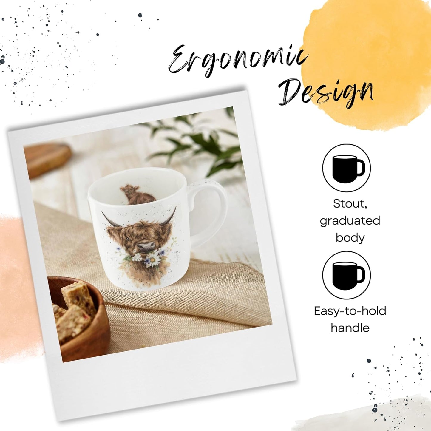 Royal Worcester Wrendale Designs 14 oz Mug, Daisy Coo - Fine Bone China with Cow Motif - Woodland Themed Tea Mug for Cozy Cottagecore Homes - Safe Ceramic Drinkware for Daily Use