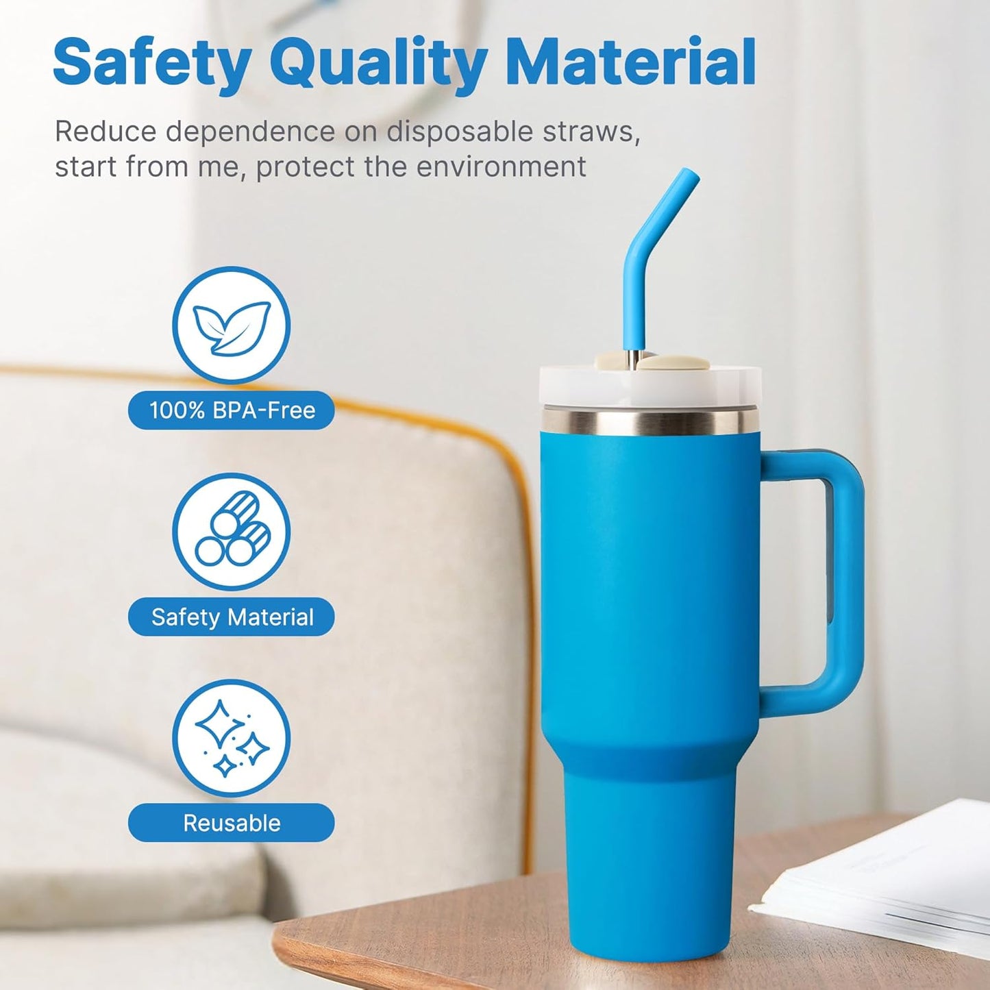 Metal Straws Reusable for 40 oz Tumbler, 5 Pcs Extra Long Stainless Steel Straws with Silicone Tips for Stanley,Simple Modern, Meoky 40oz Cup