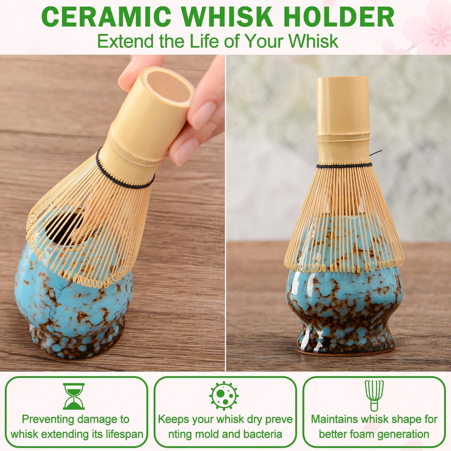 MONOJOY Matcha Whisk Set Ceramic Bowl with Spout Includes Chasen and Holder, Bamboo Scoop, Sifter Kit, Ceremonial Matcha Tea Cute Making Tool Gift Perfect for Matcha Latte Lovers | Beginners, 5pcs