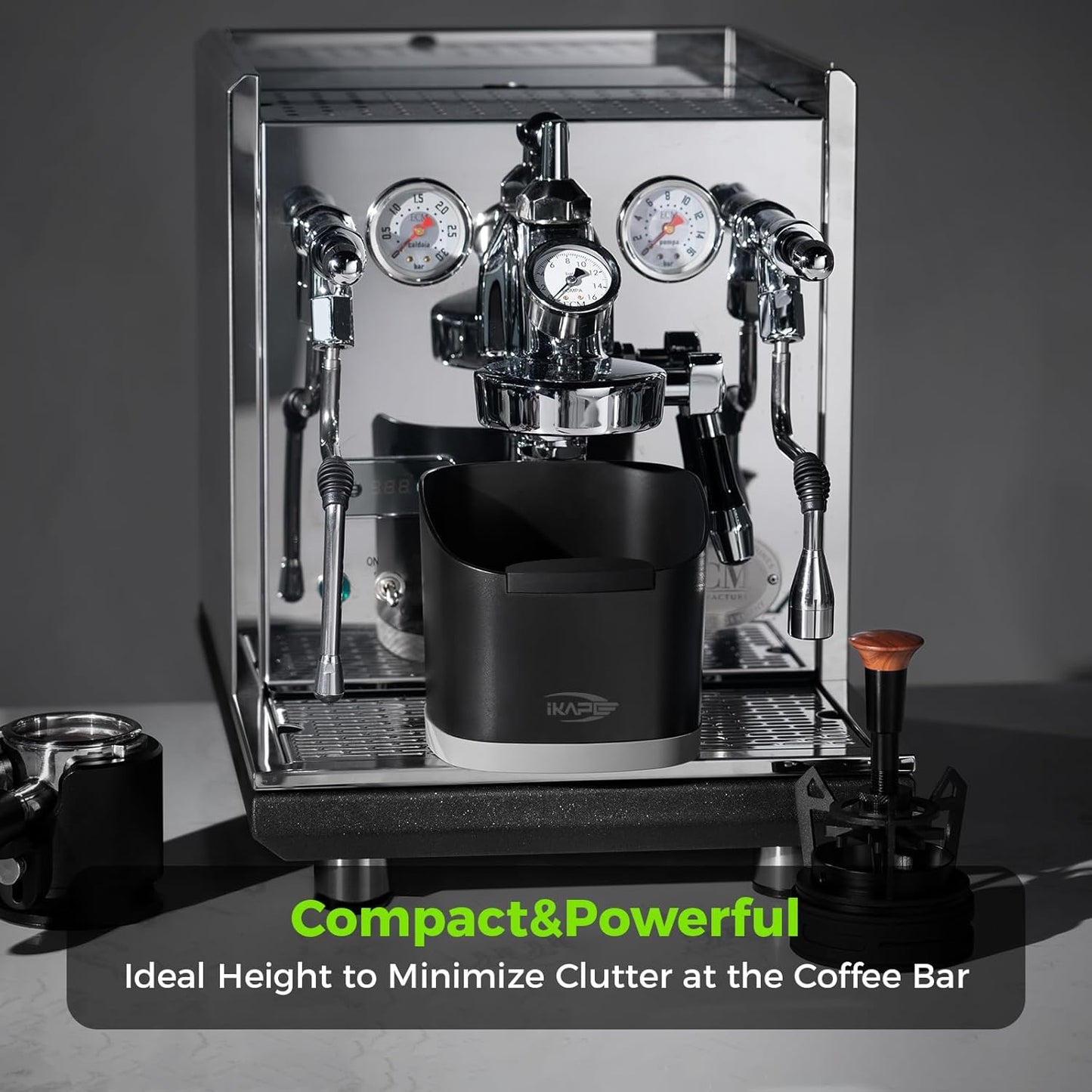 IKAPE Espresso Knock Box for Coffee Grounds, Barista Tool Enhanced for Better Manipulation - Black Espresso Machine Coffee Puck Disposal Box