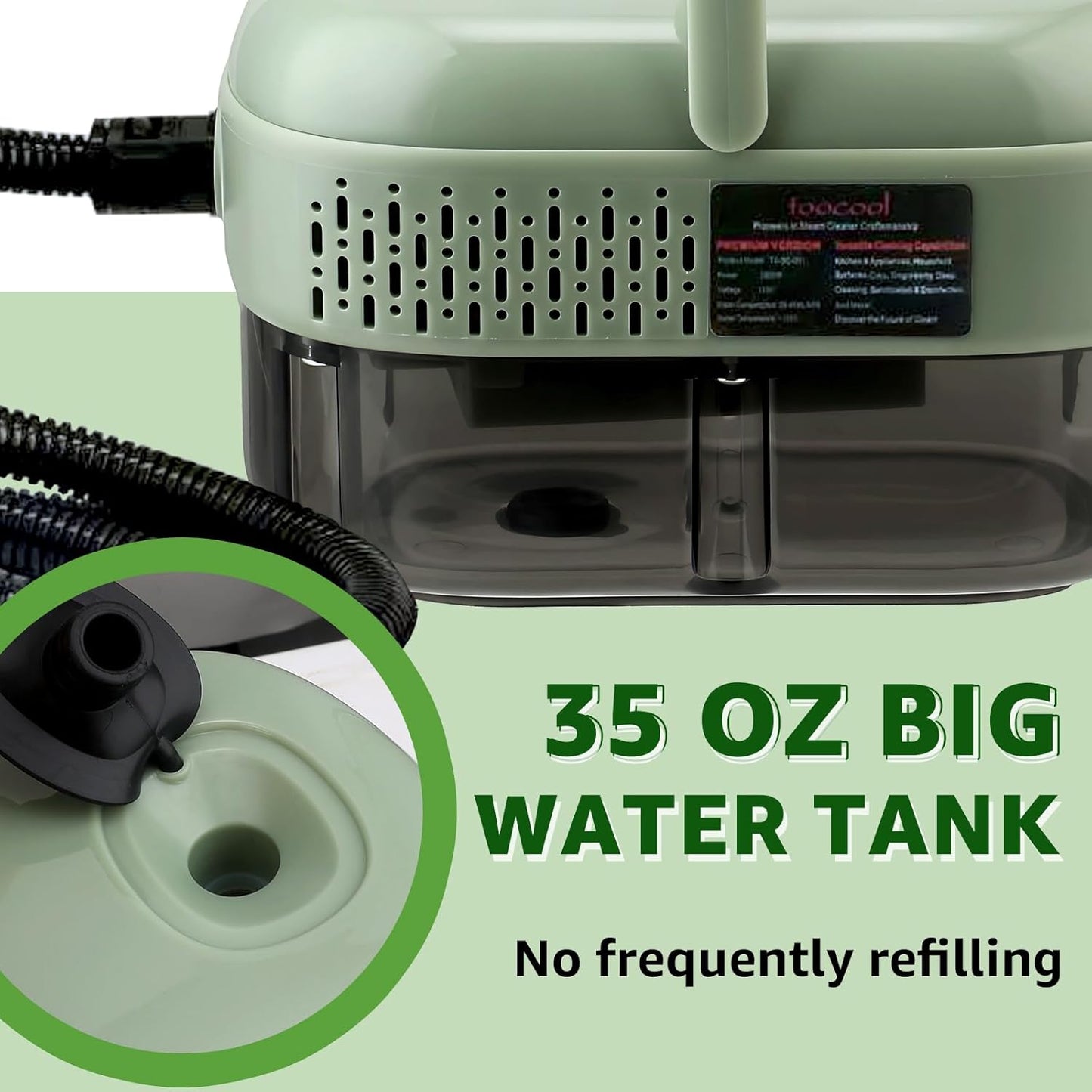 Steam Cleaner, 2500W High Pressure Steam Cleaner for Home, 15s Fast Heat-Up，1.1L Tank, 6-Level Adjustable steamer for cleaning Car Detailing, Grout Tile, Couch, Floor Cleaning (Green 2)