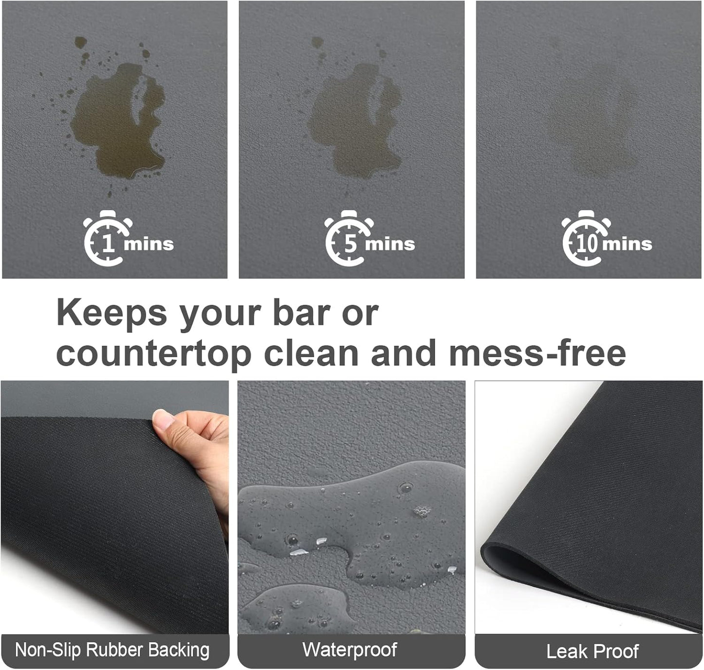 ZLR Coffee Mat - 16" x 20" Large Kitchen Hide Stain Absorbent Dish Drying Mat for Countertop - Easy to Clean Coffee Bar Mat for Espresso Machine and Spill Protection - Dark Gray