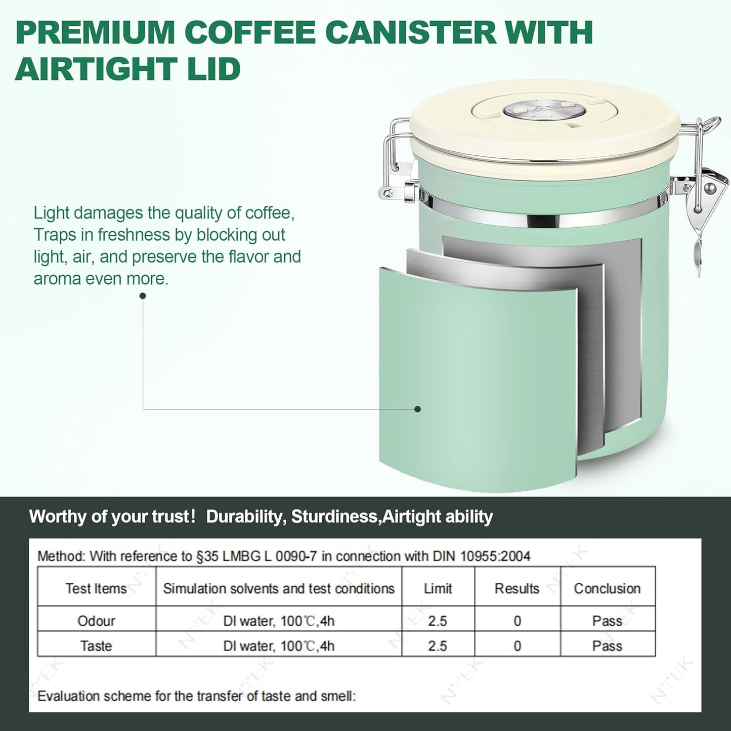 ShanSon Coffee Canister Airtight Coffee Container Stainless Steel Coffee Bean Storage Container with Scoop Coffee Canister for Beans Grounds Sugar Flour Tea Cereal,16OZ,Green