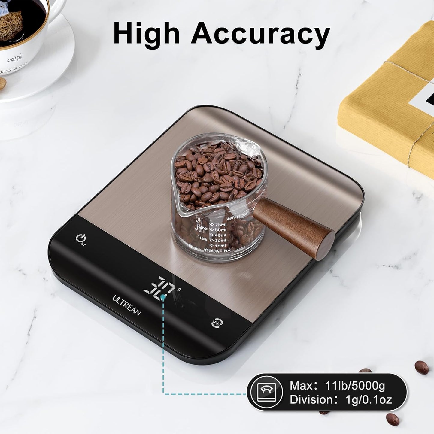 Ultrean Food Scale, Digital Kitchen Scale with LED Display, Weight Grams and Ounces for Baking Cooking, 6 Units with Tare Function, 11lb (Batteries Included)