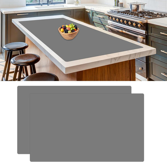2 Pack Large Silicone Mats for Kitchen Counter, 36''x24''(90cmx60cm) Heat Resistant Mat for Kitchen Island, Waterproof Multipurpose Countertop Protector, Dark Gray