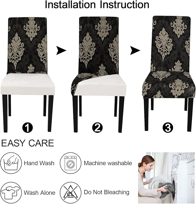 JQinHome Dining Chair Slipcover, High Stretch Removable Washable Chair Seat Protector Cover Set of 4,Chair Covers for Dining Room, Kitchen,Home Party,Wedding Ceremony(Luxe Black, 4PC)