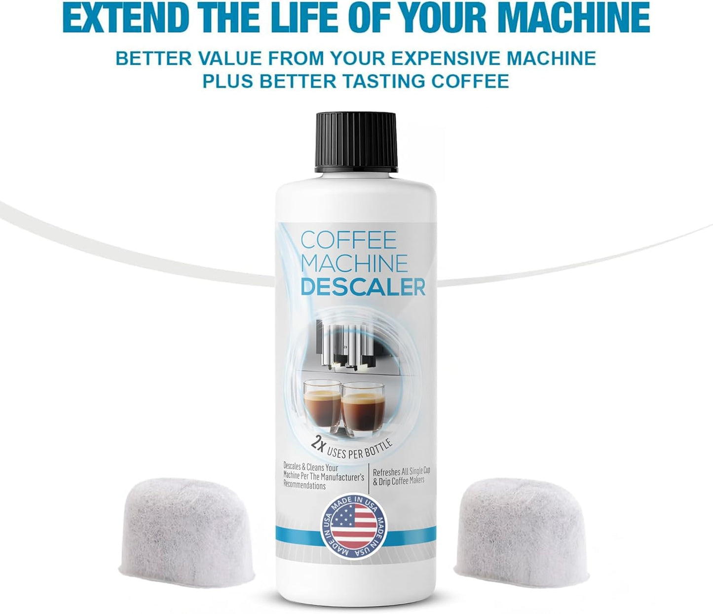 Keurig Compatible Descaling Solution (1 Bottle, 2 Uses Plus 2 Filters) - Universal Descaler Cleaner Concentrate Kit For All 1.0 & 2.0 K-Cup Pod Machines and Espresso Machines