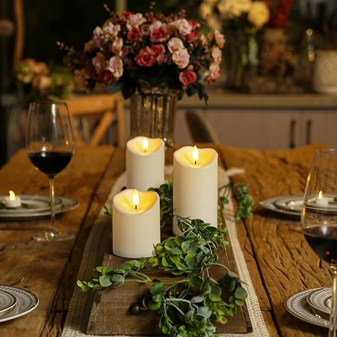 Homemory Rechargeable Flameless Candles, LED Candles, Battery Operated Candles with Remote and Timers, Outdoor Waterproof, Long Lasting, Set of 3
