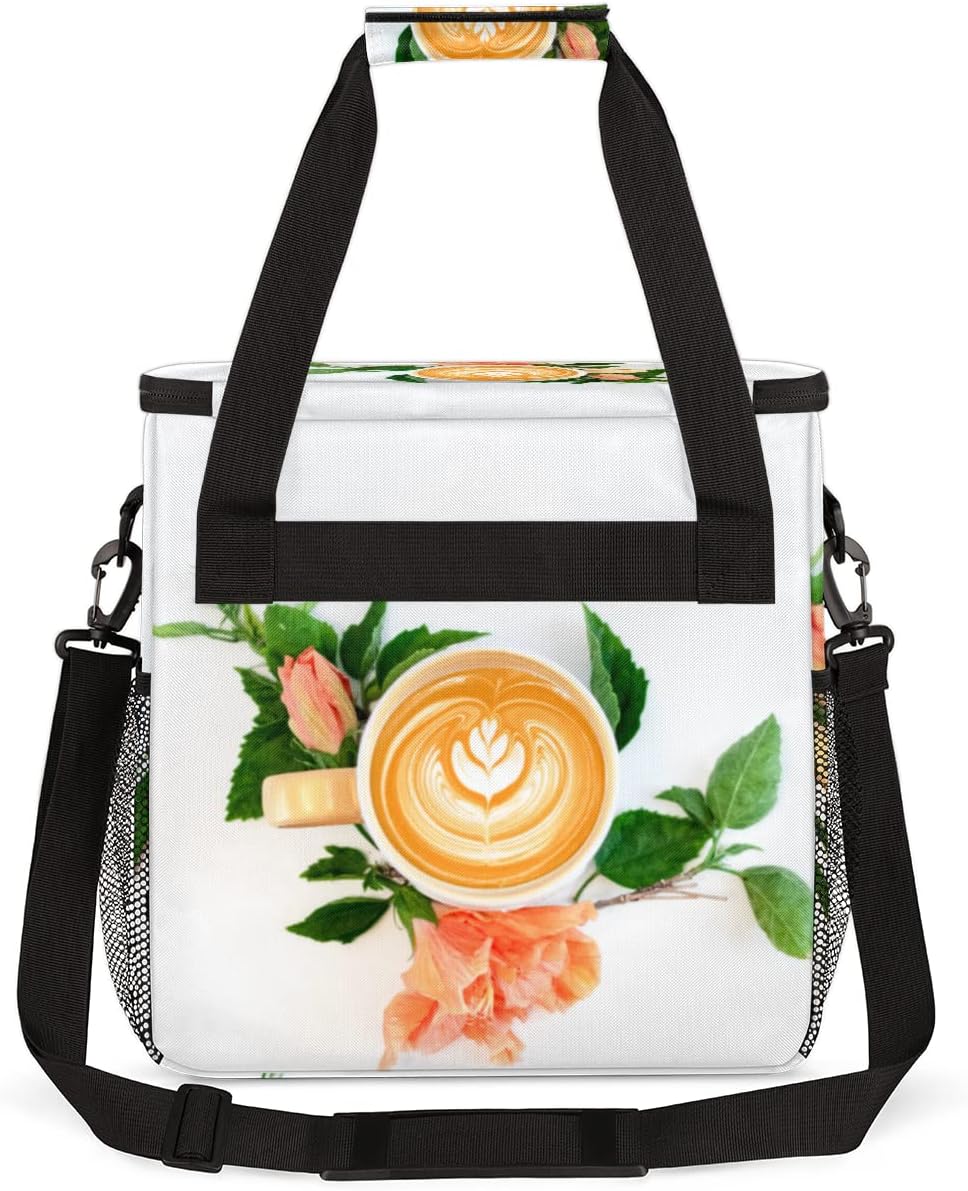 Coffee Latte Art Leaves Coffee Maker Carrying Bag, Coffee Machine Travel Storage Tote Bag Compatible with K-Mini or K-Mini Plus, Portable Single Serve Coffee Brewer Case with Pockets for K-Cup Pods