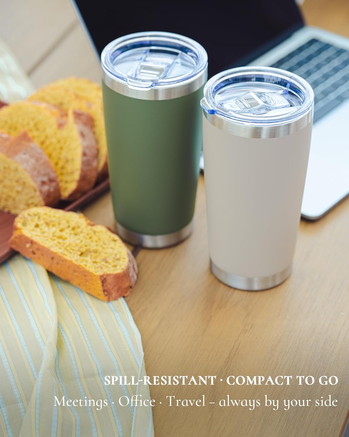 Travel Coffee Tumbler 20oz, 8 Pack Leakproof Travel Coffee Mug with Lid and Straw, Stainless Steel Double Wall Vacuum Insulated Tumbler for Hot/Iced Drinks (Textured Matte, Army Green)