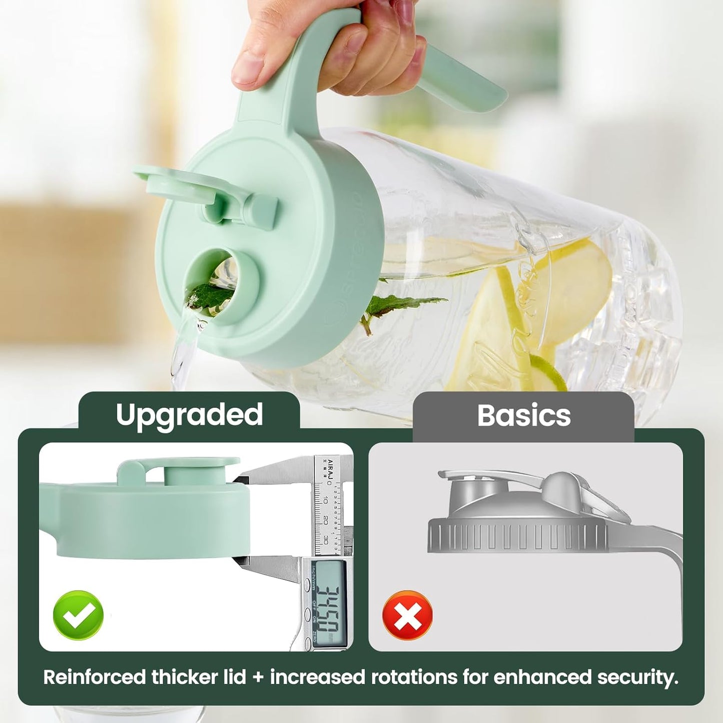 Mason Jar Pitcher - Airtight & Leakproof Glass Pitcher with Lid[set of 2], Perfect for Breastmilk, Cold Brew, and Sun Tea, 2 Quart (64 oz) Mason Jar with Pour Spout Lid