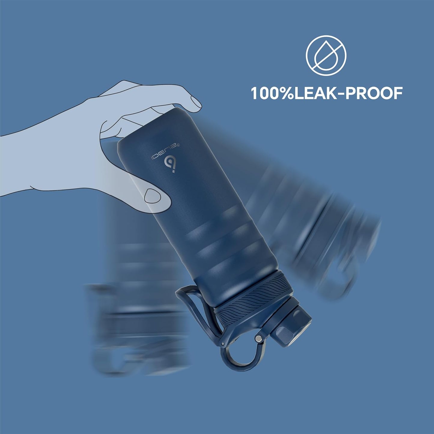 IDEUS Insulated Stainless Steel Water Bottle with 2 Leak-Proof Lids, Thermal Water Flask for Hiking Biking, 18oz, Navy Blue