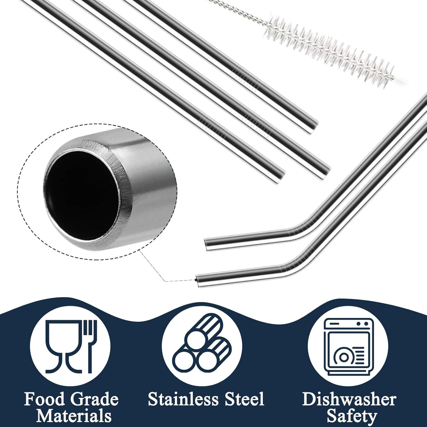 6 Pack Stainless Steel Straw Replacement 40 oz and 30ozfor Stanley Tumbler，6 Straight Reusable Straws with 2 Cleaning Brush Compatible with Stanley 40oz Stanley Cup Tumbler