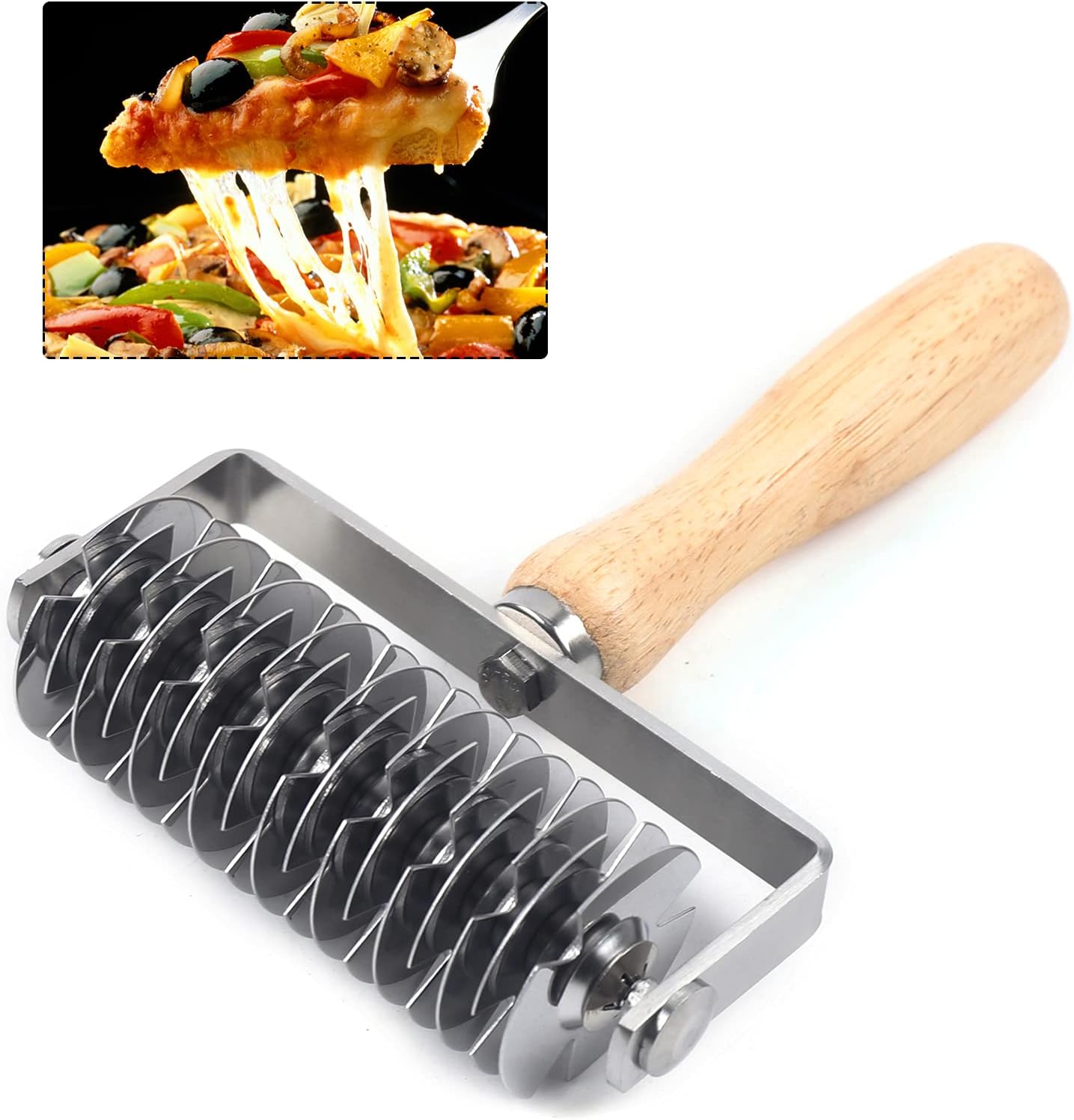 Lattice Roller Cutter Stainless Steel Lattice Pastry Cutter with Wood Handle, Dough Lattice Roller, Tool Kitchen Roller Cutter for Making Biscuits, Bread, Pizza, Cookie, and Pastry