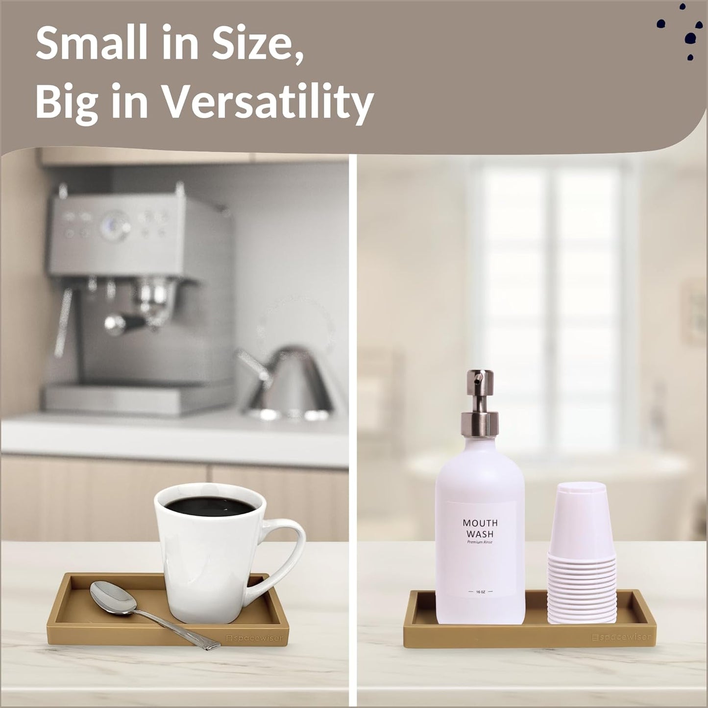 Countertop and Vanity Tray – Small 7.7" Silicone Soap Dispenser Trays, Flexible Bathroom Trays, Dish Soap Holder Kitchen Counter Caddy, Organizer Sink Tray for Soaps Bottles, Sponge, Keys